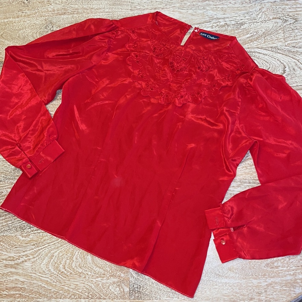 Vintage Ann Chabrol 80s red doily blouse